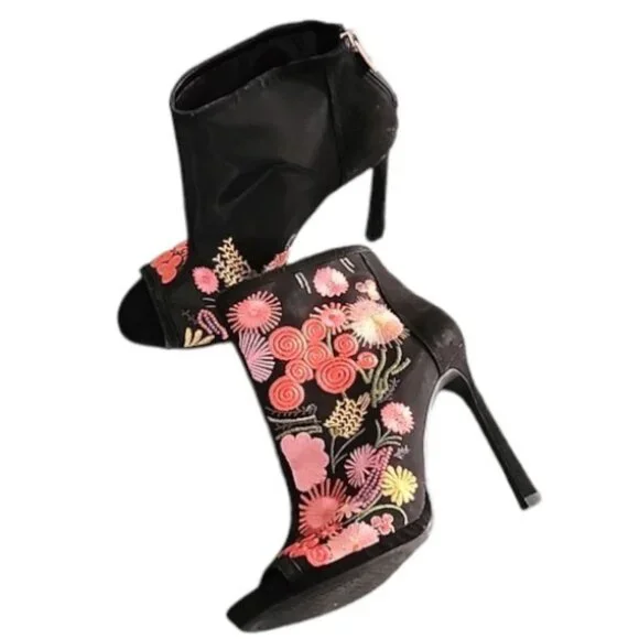 JESSICA SIMPSON Pascal Peeptoe Booties 8 Boots Boho Embroidered Stiletto Heels - Picture 15 of 15